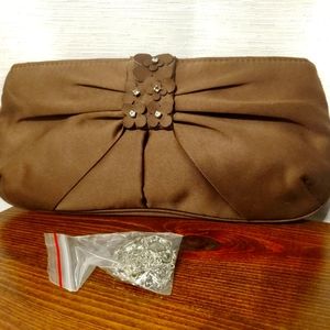 Chocolate brown satin-like clutch